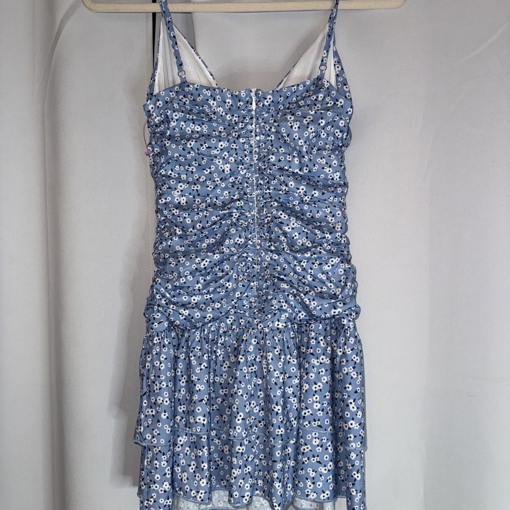 Princess Polly Dress Size 2 Floral Blue V-Neck Mini Runched  Flirty Flowy Skirt - Picture 6 of 13